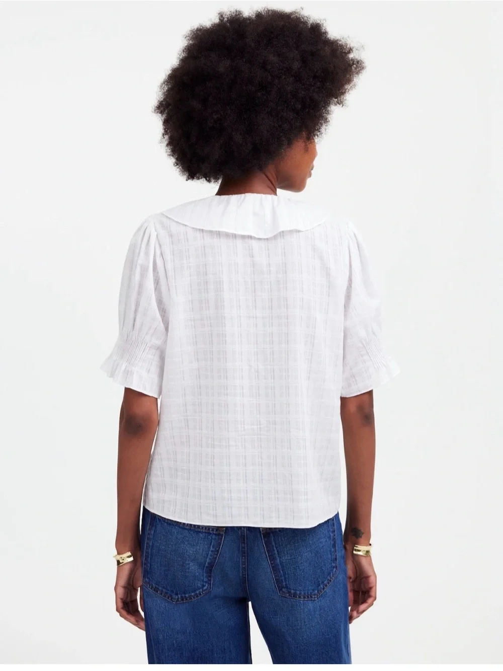 NWT Madewell Ruffle Puff-Sleeve Peplum Top in Windowpane | Size XXS